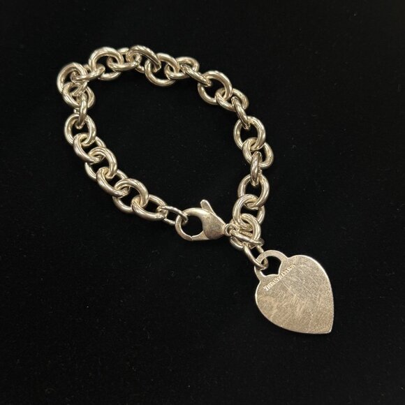 Tiffany & Co. Sterling Silver 925 Heart Tag Charm Rolo Link Bracelet - Picture 2 of 5